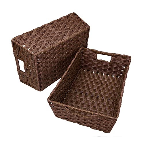 Onlytak 15 x 10.3 x 5.2-Inch Wicker Storage Baskets Set of 2, Waterproof Brown