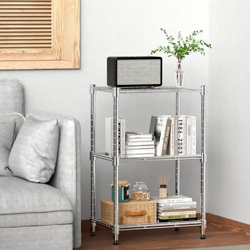 3-Tier Wire Storage Shelving Unit - Heavy Duty Steel Organizer, Chrome, 11.8"D x 17.7"W x 26.4"H
