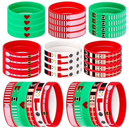 Charnoel 36pcs Christmas Silicone Wristbands Set – Santa, Snowman, Elf & Nutcracker