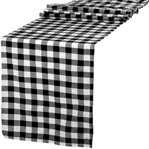 Buffalo Plaid Table Runner 14x72inch Classic Farmhouse Table Runner Black and White Buffalo Check Table Runner for Wedding Christmas Thanksgiving Family Dinner Party Decoration