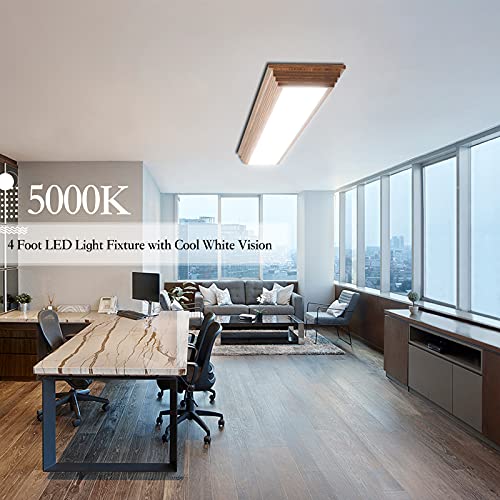 FaithSail 4FT LED Ceiling Light Fixture with Wooden Frame, Dimmable 3000K/4000K/5000K, 50W Flush Mount for Kitchen, Bedroom, Laundry