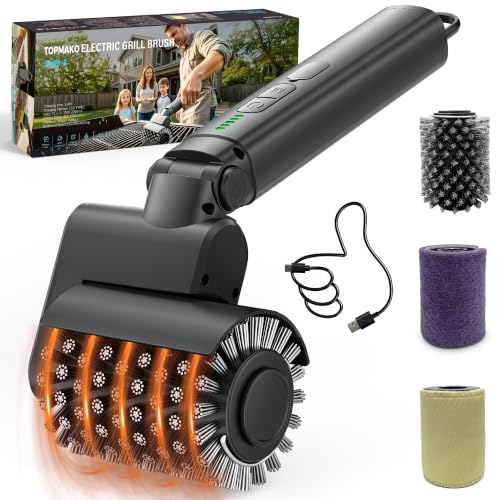 TOPMAKO Matte Black Cordless Electric Grill Brush with 50KG Power & 3 Speed Settings