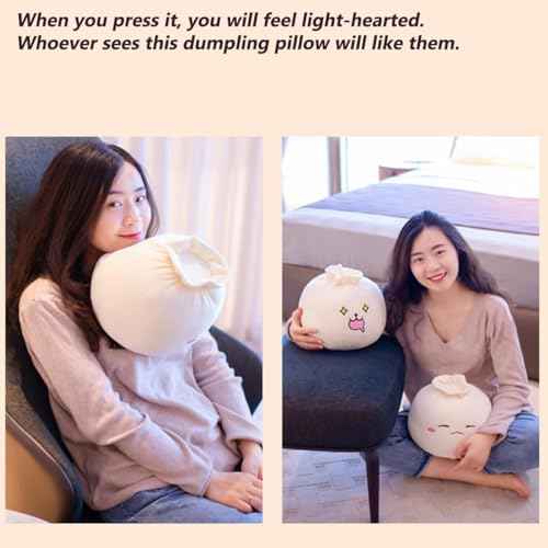 Dumpling Plush Pillow, Dumpling Stuffed Animal, Stuffed Bun Plush, Funny Food Toy Gifts for Kids Adults(6.3 * 12.2 in,Frown)