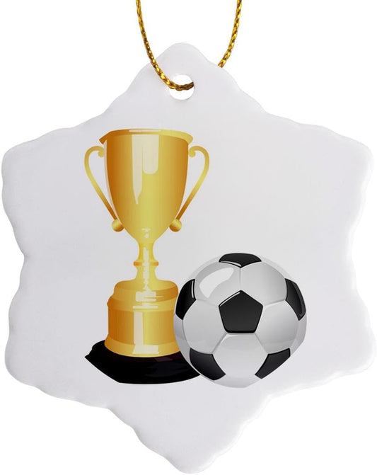 Soccer Ball & Trophy Snowflake Ornament - 3D Rose 3-Inch Holiday Decor