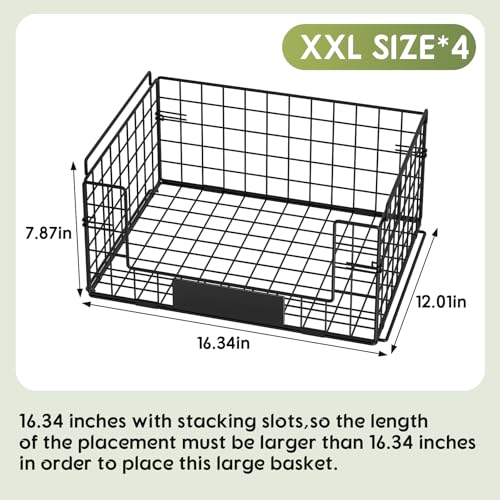 JKsmart 4 Pack XXL Stackable Wire Baskets for Pantry Storage 16.34x12.01x31.48 inches