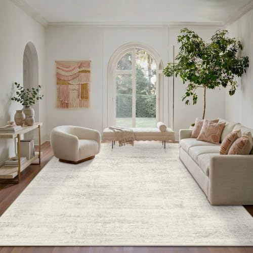 Ivory Washable Area Rug 8x10 for Living Room - Non-Slip Boho Style