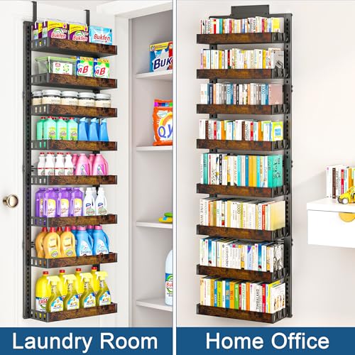 BUKFEN 8-Tier Over the Door Pantry Organizer, Adjustable Wooden Basket