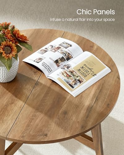 VASAGLE Honey Brown Round Coffee Table - 31.5 Inch Diameter, Tapered Legs