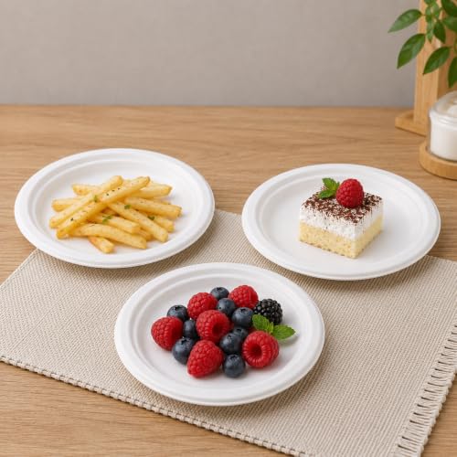 Uniecocus 6 Inch Disposable Paper Plates 1000 Pack Small Dessert Plates, White, Eco-Friendly & Heavy-Duty