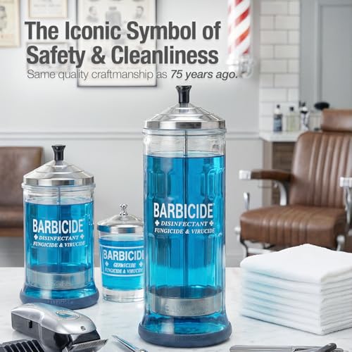 BARBICIDE Disinfectant Starter Kit with 37 Oz Jar & 64 Fl Oz Concentrate – Salon & Barber Tool Sanitizing