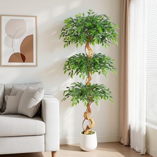 6ft Large Faux Ficus Tree in White Pot - Realistic Indoor Artificial Tree