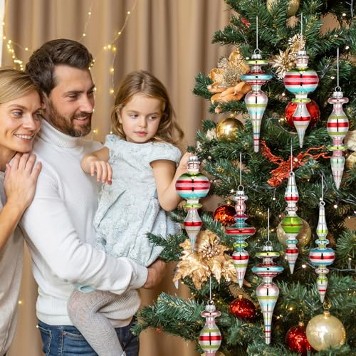 Soulchen Classic Glass Finial Christmas Ornaments Set of 6 6-6.8 Inch Holiday Decor
