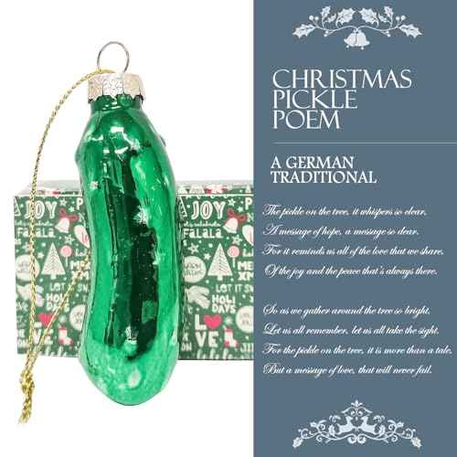 ROCI German Christmas Pickle Ornament - Green Glass - Tradition - Gift Boxed with Poem - Christmas Stocking Stuffer