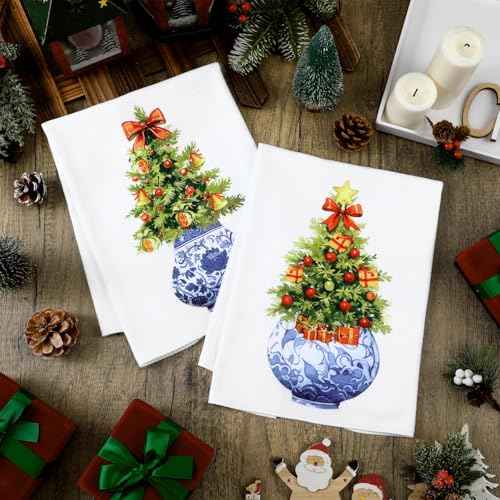 Macarrie 4 Pcs Chinoiserie Kitchen Towels 24" x 16" Blue and White Dish Hand Towels Porcelain Tea Towels Dishcloths Kitchen Bathroom Decor Spring Holiday Housewarming Gift