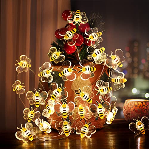 Coquimbo Bee Lights Room Decor, Christmas Gifts for Women Teen Girls Boys, 10ft 30 LED Cute Honey Bee String Fairy Lights Battery Operated, Bee Decorations for Bedroom Dorm Classroom Plants Wedding