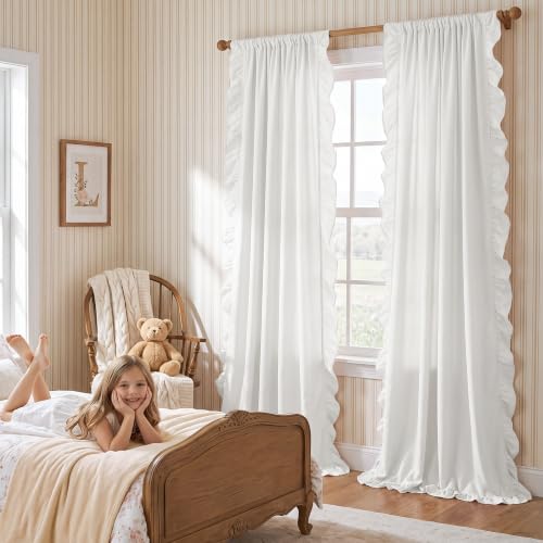 StangH White Ruffle Curtains 52x84 Inches Pack of 2 Shabby Chic Style