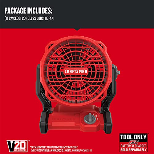 20V Cordless Jobsite Fan with 3-Speed Settings and Pivoting Head