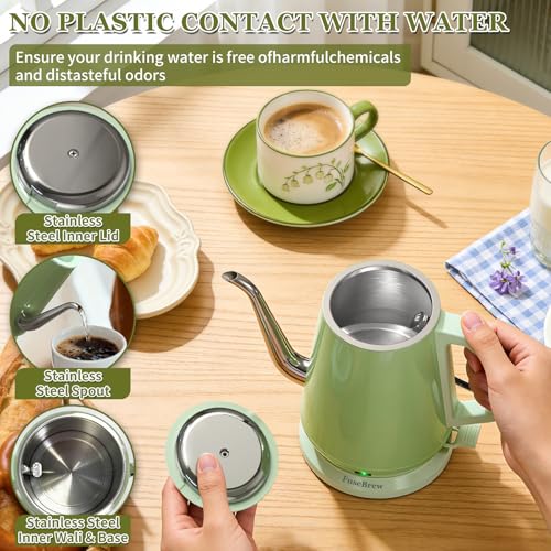 Gooseneck Electric Kettle 0.8L, 1200W Fast Boil, Stainless Steel, Green