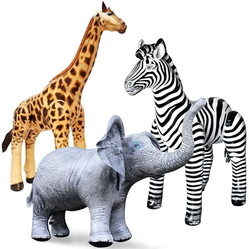 Inflatable Safari Animal Set - Giraffe Zebra Elephant - Multi, 3 Pack