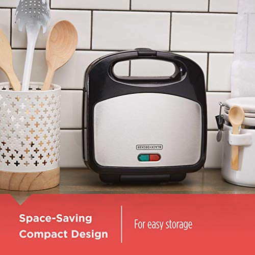 Black/Silver 3-in-1 Compact Waffle Maker Grill Sandwich Press with Nonstick Plates