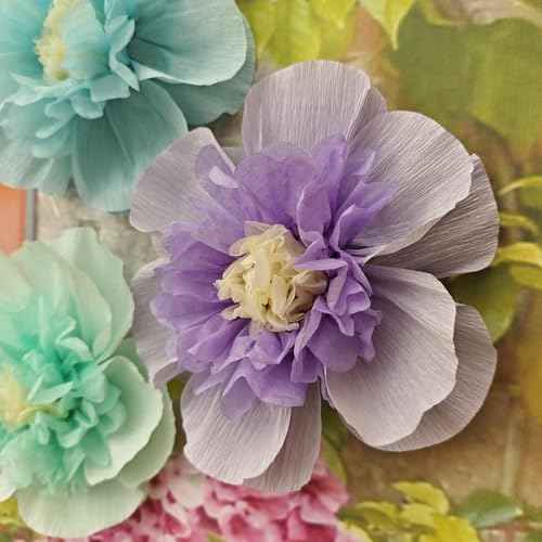 Mybbshower Crepe Paper Flower for Wall Psprt Pom Pom Decor Girls Birthday Party Backdrop Baby Shower Nursery Room Decoration Pack of 9 (Pastel)