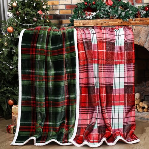 Tiamon 2-Pack Christmas Throw Blankets 50x60in, Buffalo Plaid Holiday Decor