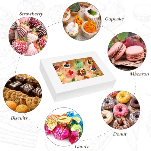 Moretoes 20pcs Large 19x14x4in Cake Boxes with Window - Auto-Popup, Clear Window, Food-Grade Paperboard, Cake & Pastry Packaging