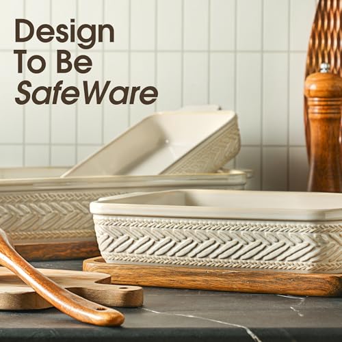 ArteBake Beige Ceramic Casserole Dish Set of 3 Oven-to-Table Bakeware