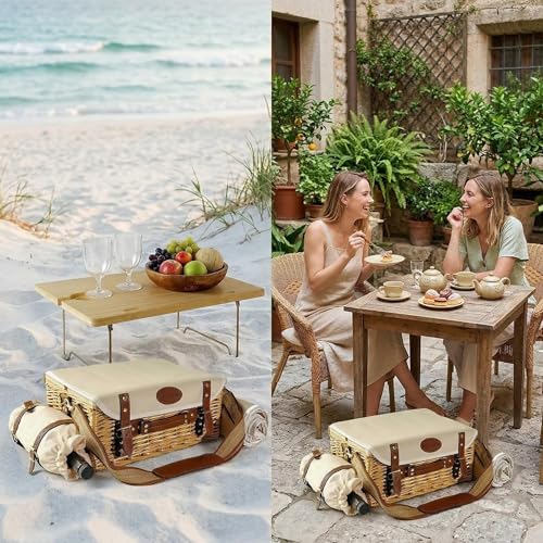 Nature2 Multifunctional Wicker Picnic Basket Set for 2 Adults with Blanket & Foldable Table - Outdoor Dining Kit