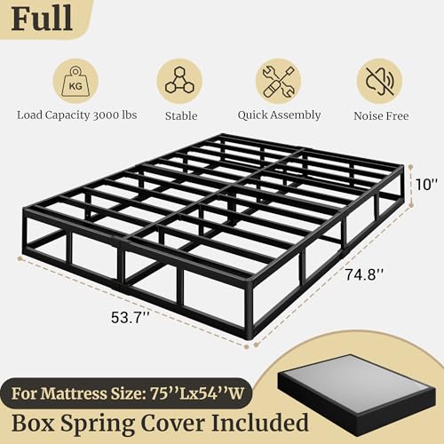 Full Size 10 Inch Heavy Duty Metal Box Spring - Supports 3000 lbs, Noiseless Foundation
