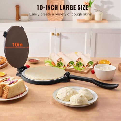 10-Inch Cast Iron Tortilla Press for Flour & Roti Making - Heavy Duty, Pre-Seasoned, Includes Parchment Paper
