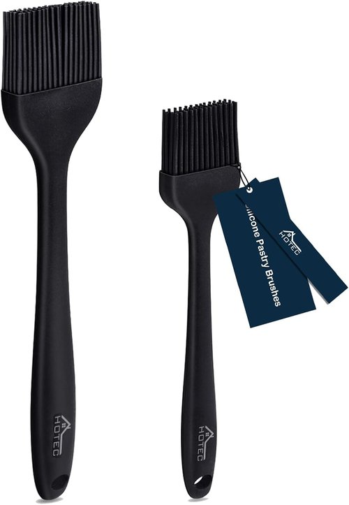 HOTEC Silicone Basting Brush - 600℉ Heat Resistant, BPA Free for BBQ & Baking | Black (Set of 2)