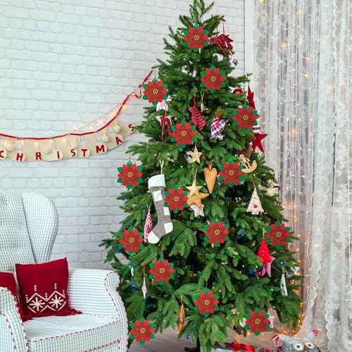 15 Pcs Christmas DIY Poinsettia Flowers Craft, Foam Poinsettias Flower Ornaments, Christmas Glitter Red Flowers DIY Decoration for Holiday Home Party Tree Garland Wreath Porch Stair Decor