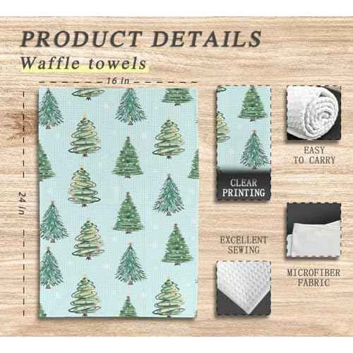 Christmas Kitchen Towels - Green Xmas Tree & White Snowflake Hand Towels for Bathroom & Kitchen, Merry Christmas