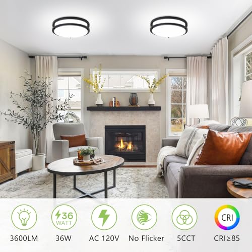 2 Pack Dimmable LED Ceiling Lights 36W 3000K-6000K Modern Flush Mount Fixture