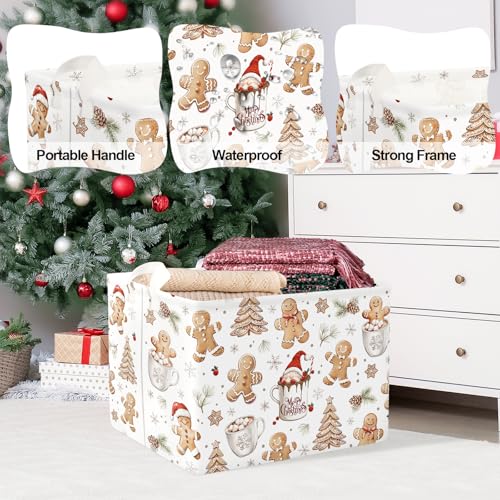 Clastyle Christmas Gingerbread Baby Laundry Hamper Snowflake Kid Storage Basket Boy Girl Gift Toy Box Collapsible Clothes Organizer Nursery Bin for Bedroom,White,40 * 30 * 30 cm