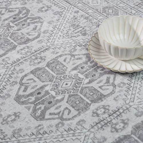 10x12 Grey Washable Area Rug with Non-Slip Backing - Vintage Style Living Room Carpet