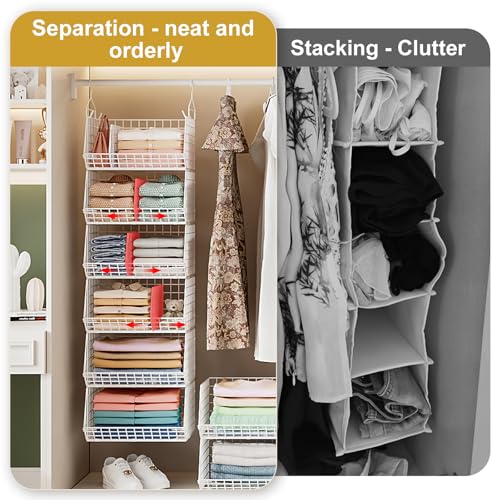 Jautokerdar 6-Tier White Hanging Closet Organizer with Dividers & Hooks