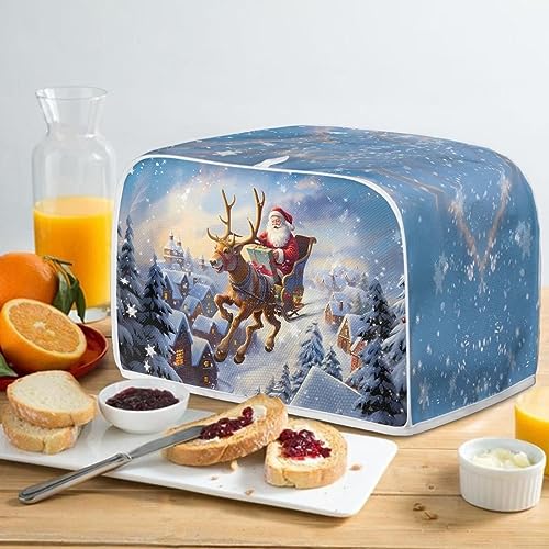 Psesaysky Santa Claus Deer Toaster Cover 4-Slice – Christmas Kitchen Dustproof Protector