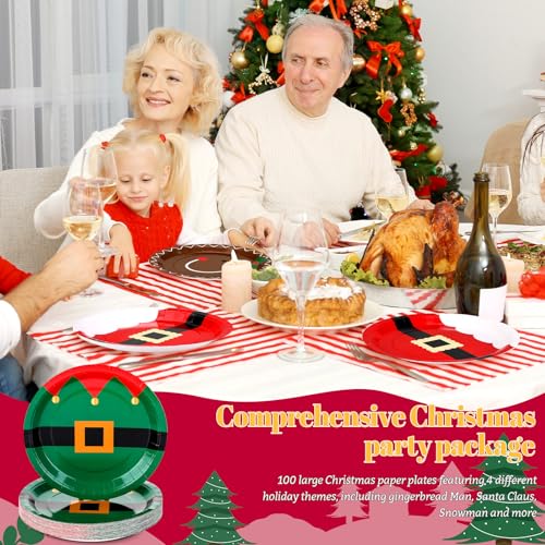 Uiifan 120 Pcs Christmas Paper Plates Set 9 Inch Santa Gingerbread Snowman Variant