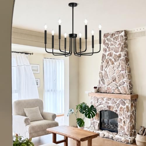 Lynnoland Black 8-Light Chandelier, Farmhouse Chandelier for Dining