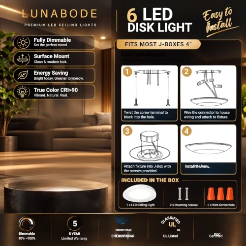 7.5 Inch Dimmable LED Ceiling Light Fixtures - 5 CCT White/12 Pack