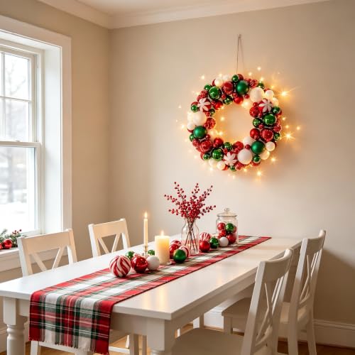 HipTree 13.8in Christmas Wreath with Lights - Red Green White Variation