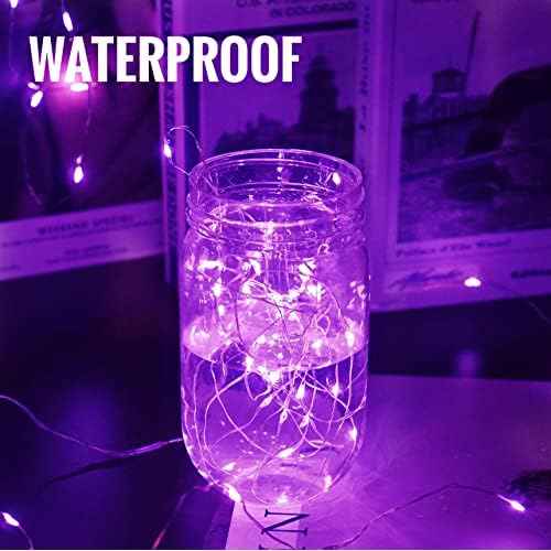 LED Fairy String Lights, Battery Operated Starry Firefly Lights 6.6ft 20 LED Waterproof Silver Copper Wire Mini Lights for Mason Jar Wedding Christmas Party Decor (Purple, 5)