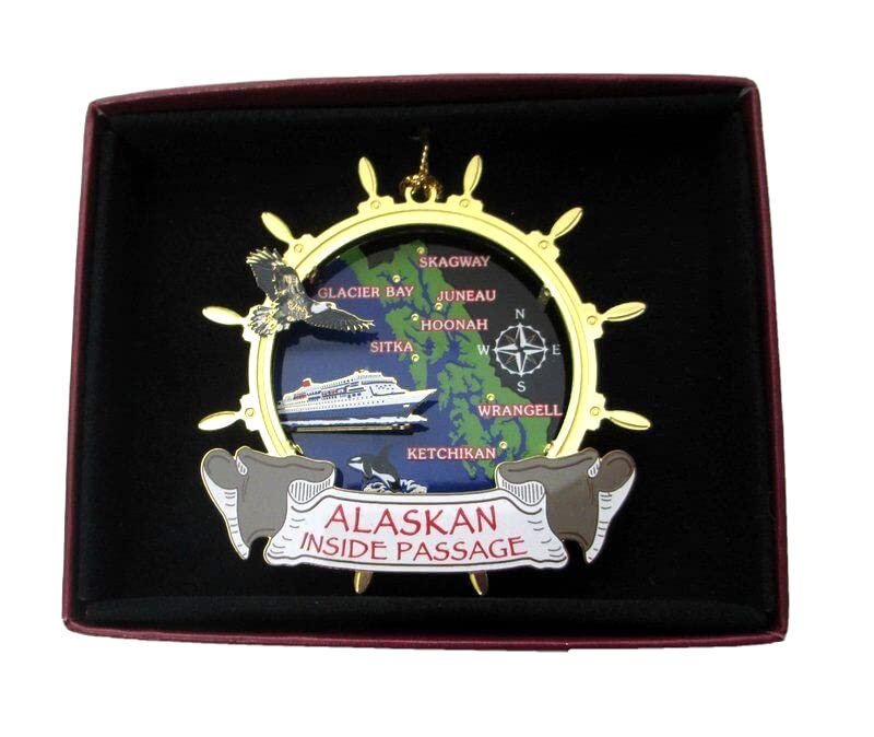 Alaskan Inside Passage Brass Christmas Ornament – Souvenir & Gift, 2.5 Inch Holiday Decor
