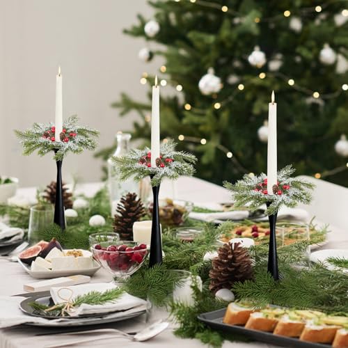 YLOLUL 6 Pack Christmas Pine Taper Candle Rings with Berries & Pinecones - Winter Holiday Decoration, Variation: Christmas-2 / 6