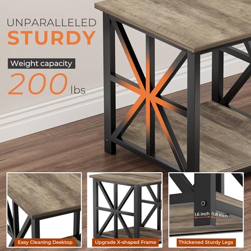 GreenForest Large End Table with X-Shaped Metal Frame for Living Room