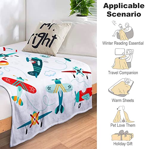 Cute Airplane Blanket Throw Aircraft Blankets for Kids Toddler Boys Adults Gifts Bedding Decor Bed Bedroom 50"X40"