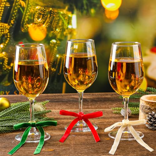 CroBlissful 30 Pcs Velvet Christmas Wine Glass Charms Set - Red, Green, White