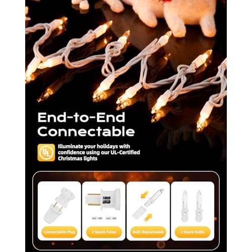 Brightown Christmas Lights, 100-Count 25ft Clear Incandescent Bulb Mini String Lights for Indoor Holiday Decor, Christmas Tree Garland Wedding Party Multi-Use Decoration, White Wire